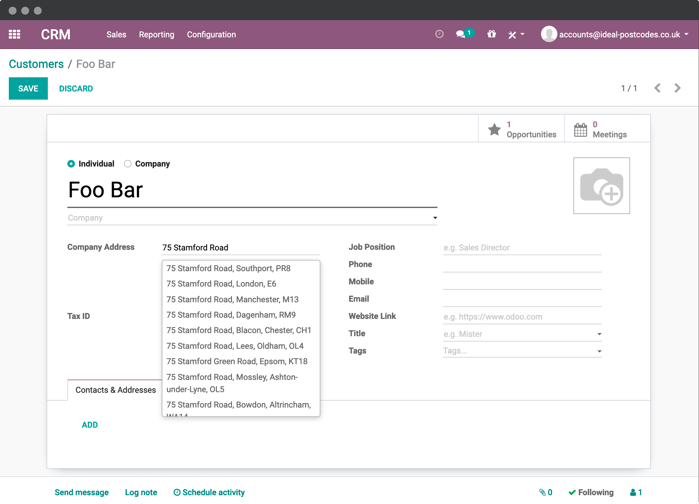 Address Finder on Odoo CRM