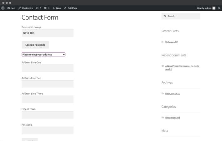 Contact Form 7 Postcode Lookup